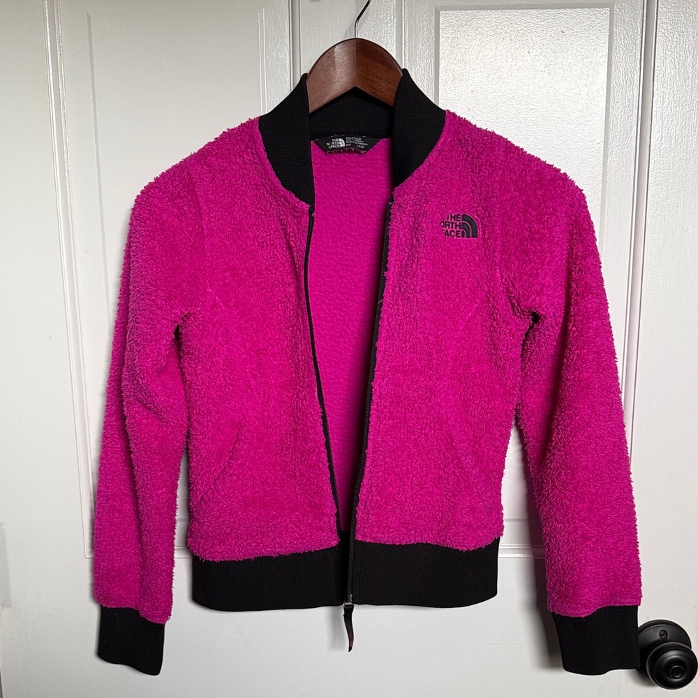 The North Face Magenta Fleece Jacket with Black Trim